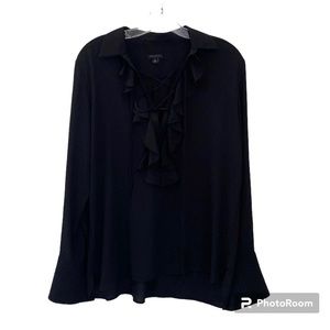 Ann Taylor Black Long Sleeve Lace Up Front Detail With Collar Size Small